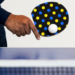 Raquette De Ping Pong Dessin à pois jaunes bleus noirs 