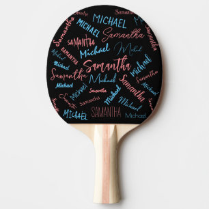 Raquette De Ping Pong Deux noms couples motif monogramme bleu rose clair