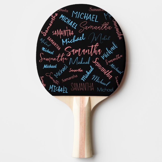 Raquette De Ping Pong Deux noms couples motif monogramme bleu rose clair (Devant)
