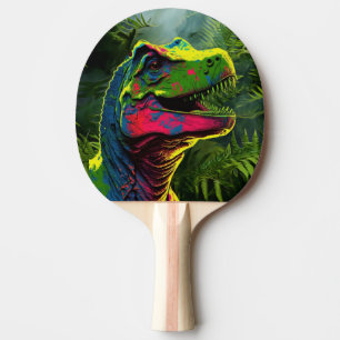 Raquette De Ping Pong Dinosaur T Rex rose et vert jungle enfants
