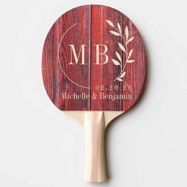Raquette De Ping Pong Distressed Barn Boards Leaf Wedding Monogram (Dos)