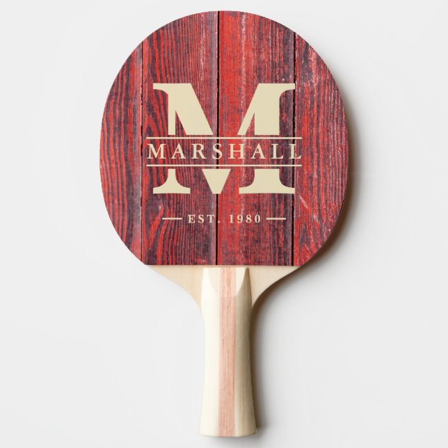 Raquette De Ping Pong Distressed Barn Boards Monogram & Name Overlay (Dos)