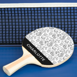 Raquette De Ping Pong Doodle personnalisé noir et blanc à l'école