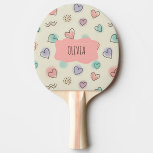 Raquette De Ping Pong Doodles de coeur, points et lignes ondulées