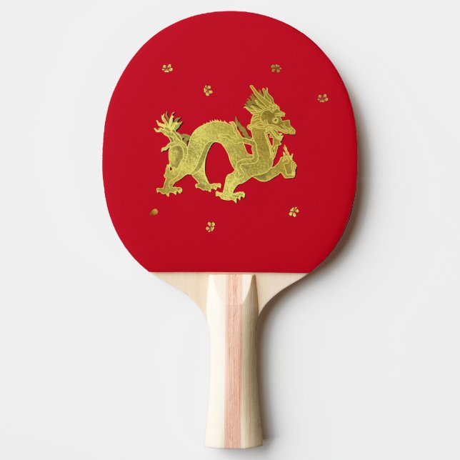 Raquette De Ping Pong Dragon chinois d'or (Devant)
