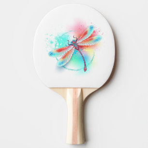 Raquette De Ping Pong Dragonfly rouge sur l'arrière - plan aquarelle
