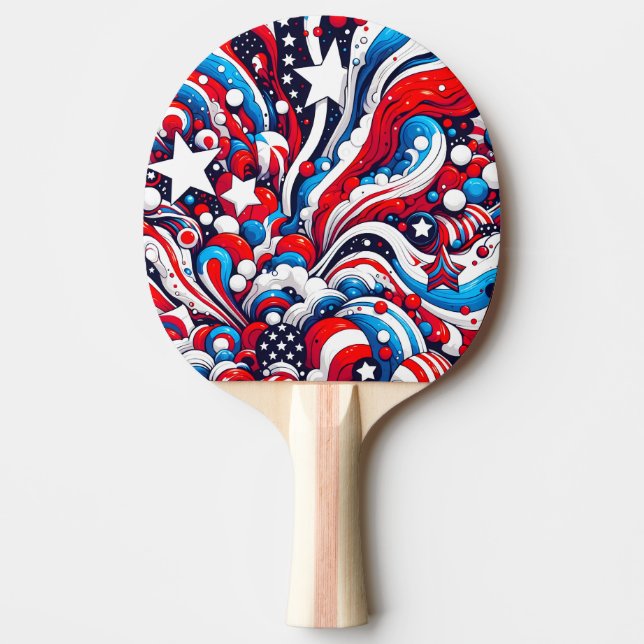 Raquette De Ping Pong Drapeau américain Abstrait rouge, blanc et bleu pa (Devant)