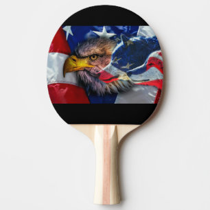 Raquette De Ping Pong Drapeau américain du loup d'aigle chauve