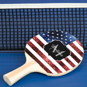 Raquette De Ping Pong Drapeau américain rouge et bleu étincelles parties
