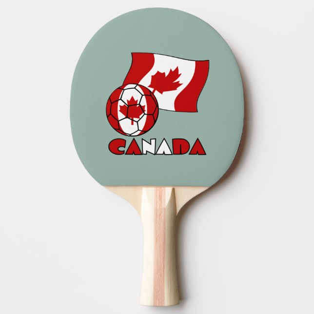 Raquette De Ping Pong Drapeau canadien avec balle de football (Devant)