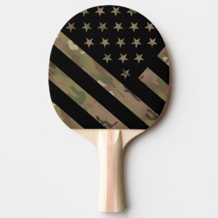 Raquette De Ping Pong Drapeau du camouflage I de région boisée