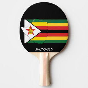 Raquette De Ping Pong DRAPEAU ET CARTE ZIMBABWE NOIR personnalisé