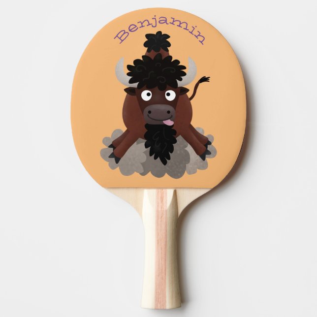 Raquette De Ping Pong Drôle dessin animé de bison de buffle (Devant)