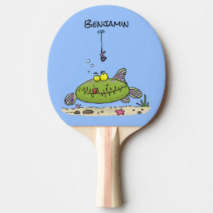 Raquette De Ping Pong Drôle gras affamé poisson vert dessin de pêche