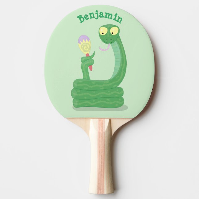 Raquette De Ping Pong Drôle serpent vert avec caricature maraca (Devant)