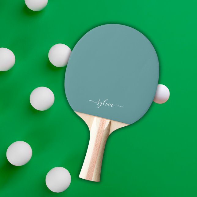 Raquette De Ping Pong Dusty Aqua Modern Girl Monogramme Nom (Dusty Aqua Monogram Ping Pong Paddle)