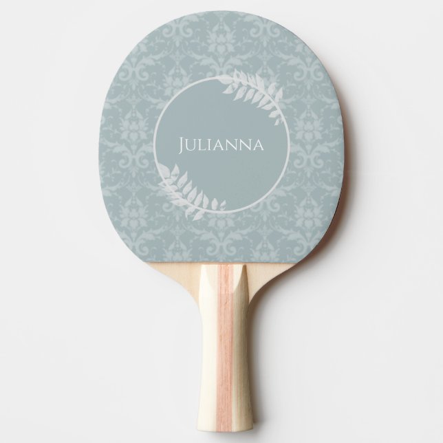 Raquette De Ping Pong Dusty Blue Elegant Damask Personnalisé (Devant)