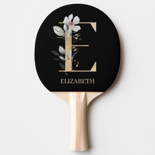 Raquette De Ping Pong E Monogramme Floral Personnalisé (Devant)