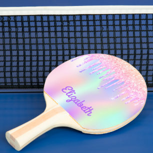 Raquette De Ping Pong Éclats holographiques violets roses