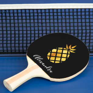Raquette De Ping Pong Écriture en or noir ananas