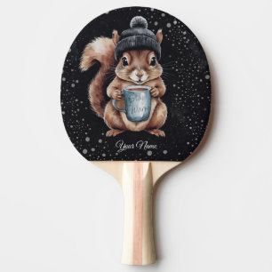 Raquette De Ping Pong Écureuil avec tasse et neige "Stay Warm"