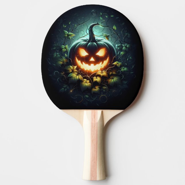 Raquette De Ping Pong Éffrayant nature brillant Halloween citrouille (Devant)
