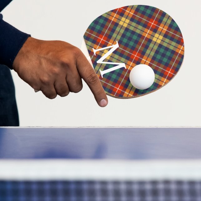 Raquette De Ping Pong Elegant blue & orang tartan plaid Monogram (Insitu)