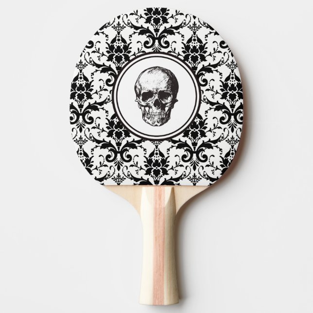 Raquette De Ping Pong Élégant crâne noir gothique Damas (Devant)