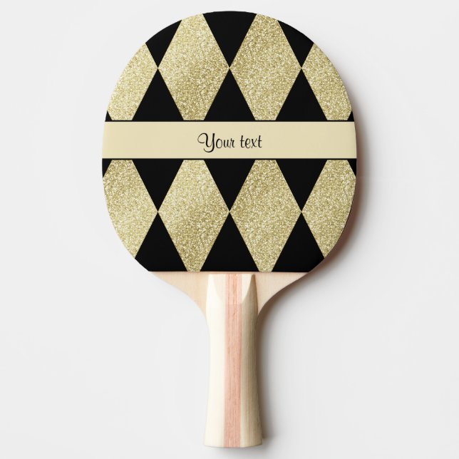 Raquette De Ping Pong Élégant Diamants Noir & Or (Devant)