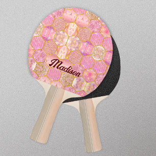 Raquette De Ping Pong Elégant faux Parties scintillant rose or géométriq