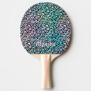 Raquette De Ping Pong Élégant Iridescente Glam Leopard 3D Monogramme