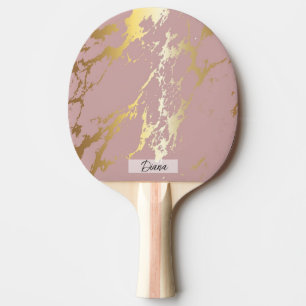 Raquette De Ping Pong Élégant moderne rose blanc Liquide Marbre Nom