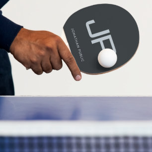 Raquette De Ping Pong Élégant Monogramme Argent Nom Modèle Anthracite