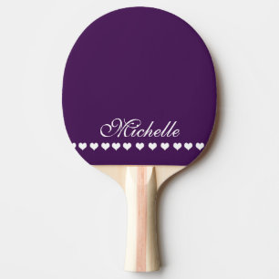 Raquette De Ping Pong Élégant Monogramme Coeurs blancs Eggplant pourpre