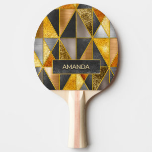 Raquette De Ping Pong Elégant or noir argent triangles géométriques