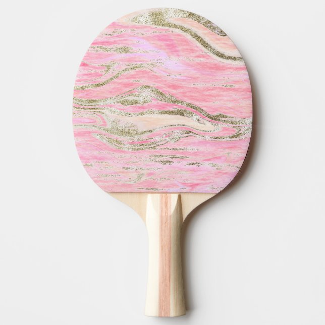 Raquette De Ping Pong Elégant rose Parties scintillant argent  marbre Mo (Devant)