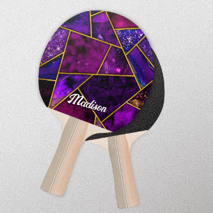 Raquette De Ping Pong Élégant rose violet girly géométrique