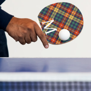 Raquette De Ping Pong Élégant tartan à carreaux bleu et orange Monogramm