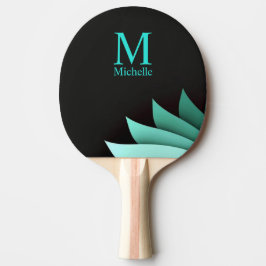 Raquette De Ping Pong Élégant Turquoise Floral Personnalisé Monogramme