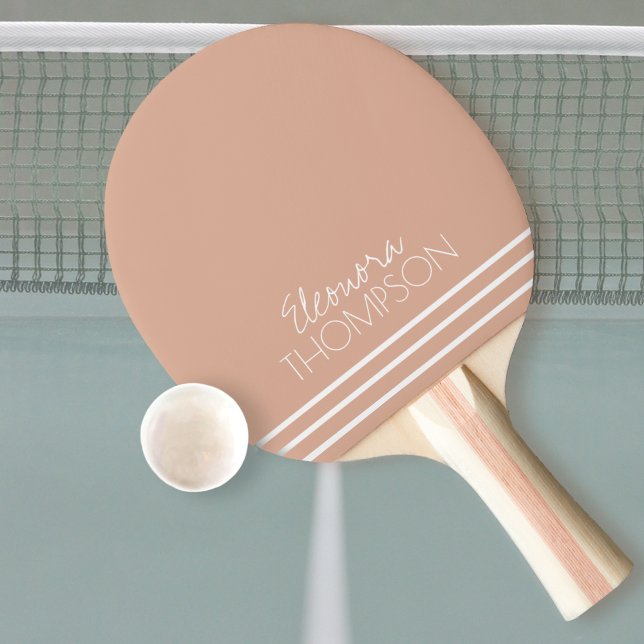 Raquette De Ping Pong Élégante Feminine Dusty Rose rayé Monogramme (Créateur téléchargé)