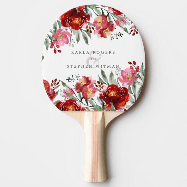 Raquette De Ping Pong Elégante Fleurs de Jardin Rouge Profond (Devant)