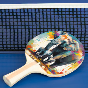 Raquette De Ping Pong Eléphants De La Mère Et Du Bébé Couleur Splash,