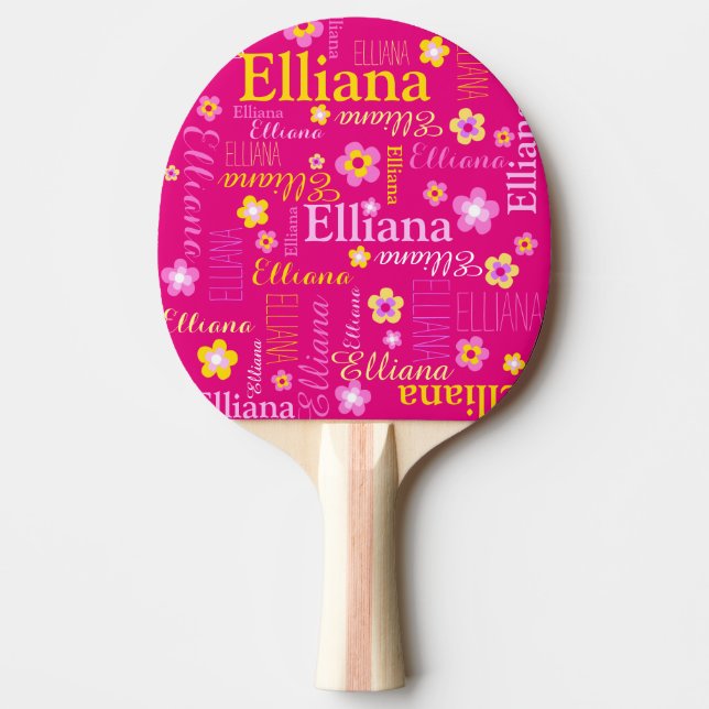 Raquette De Ping Pong Elliana nom de fille jaune rose (Devant)
