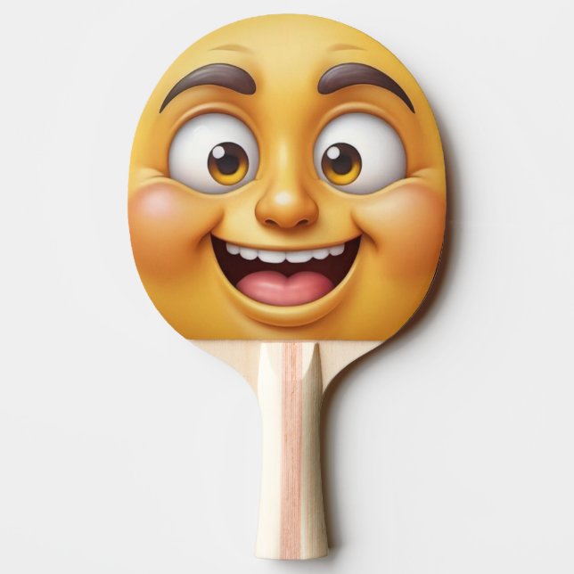 Raquette De Ping Pong Emoji Jaune/Jaune En Colère 3D (Dos)