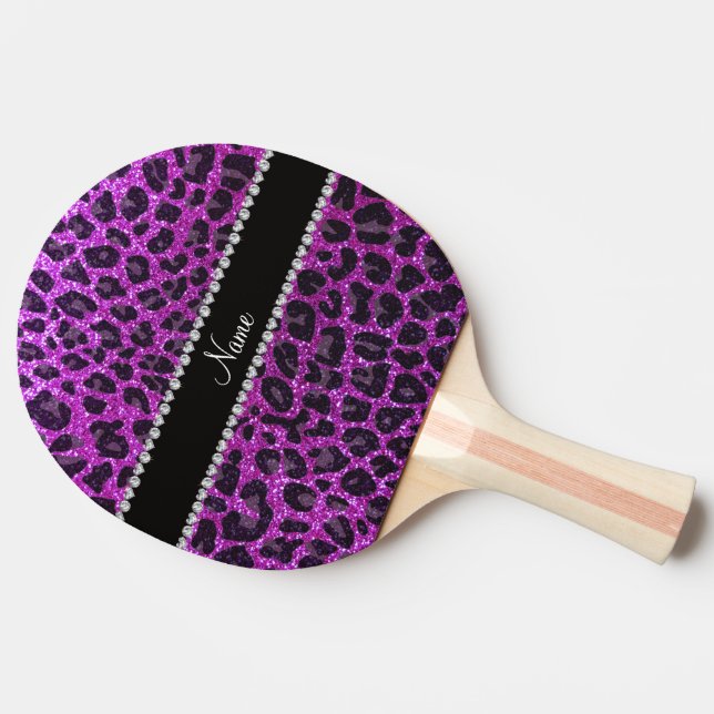 Raquette De Ping Pong Empreinte de léopard pourpre au néon nommé fait (Côté)