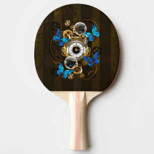 Raquette De Ping Pong Engrenages à vapeur et papillons bleus