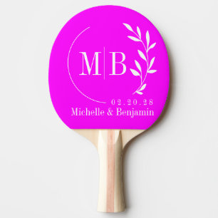Raquette De Ping Pong Épingle de monogramme de mariage à feuille rose ré
