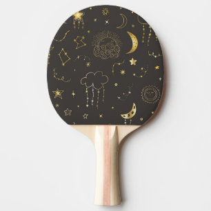 Raquette De Ping Pong Étoiles Dorées Célestes, Lune & Constellations