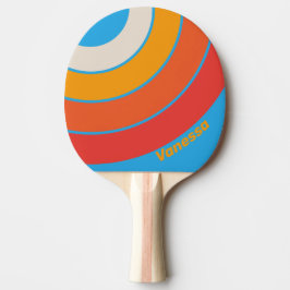 Raquette De Ping Pong Faded Surf Blue Circle Stripe with Name