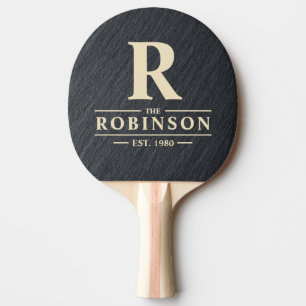 Raquette De Ping Pong Famille Granite Noir Lisse Nom & Initiale